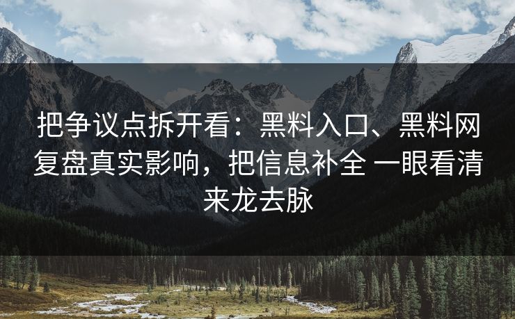把争议点拆开看：黑料入口、黑料网复盘真实影响，把信息补全 一眼看清来龙去脉