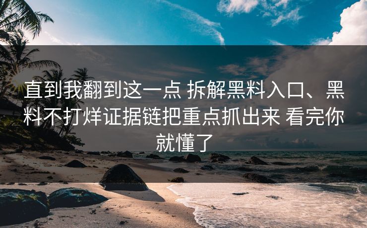 直到我翻到这一点 拆解黑料入口、黑料不打烊证据链把重点抓出来 看完你就懂了