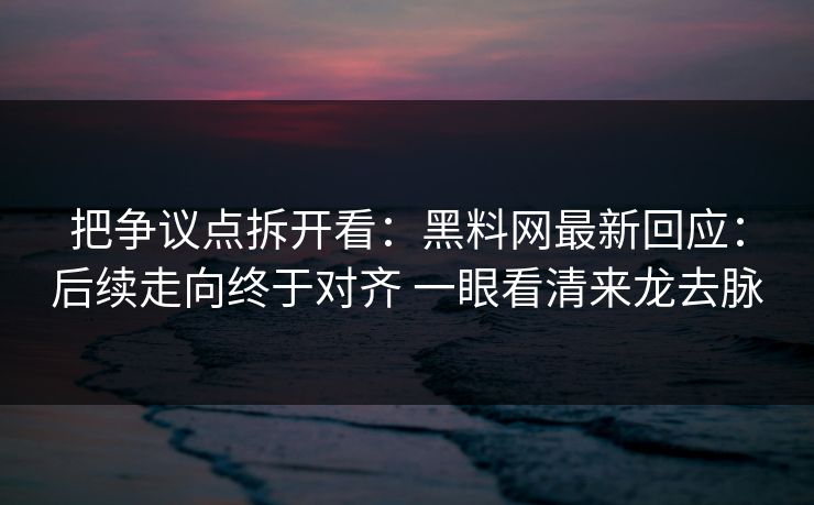 把争议点拆开看：黑料网最新回应：后续走向终于对齐 一眼看清来龙去脉