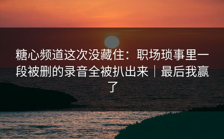 糖心频道这次没藏住：职场琐事里一段被删的录音全被扒出来｜最后我赢了