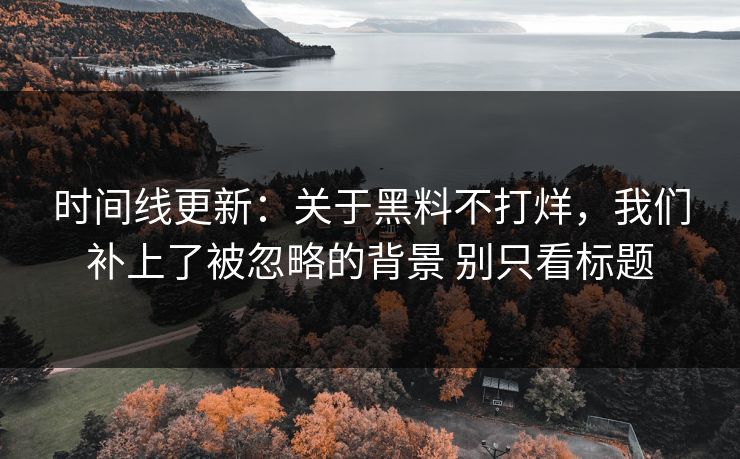 时间线更新：关于黑料不打烊，我们补上了被忽略的背景 别只看标题