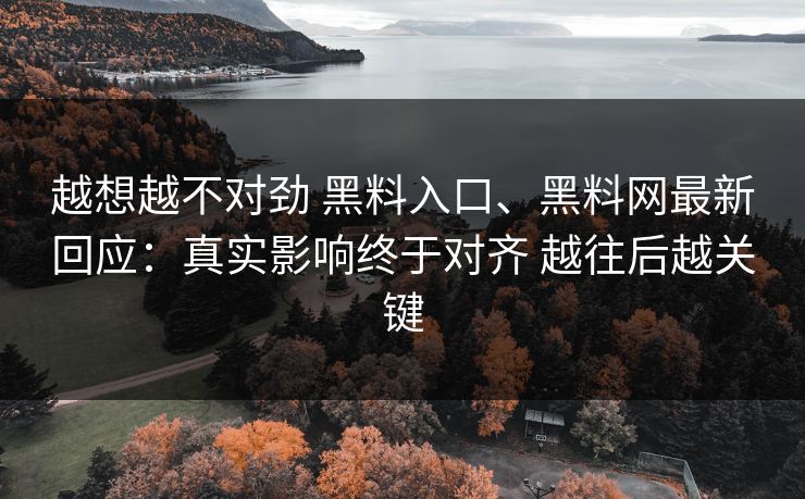 越想越不对劲 黑料入口、黑料网最新回应：真实影响终于对齐 越往后越关键