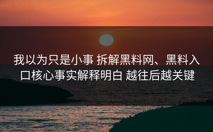 我以为只是小事 拆解黑料网、黑料入口核心事实解释明白 越往后越关键