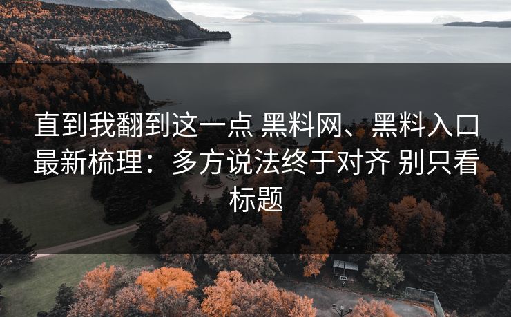 直到我翻到这一点 黑料网、黑料入口最新梳理：多方说法终于对齐 别只看标题