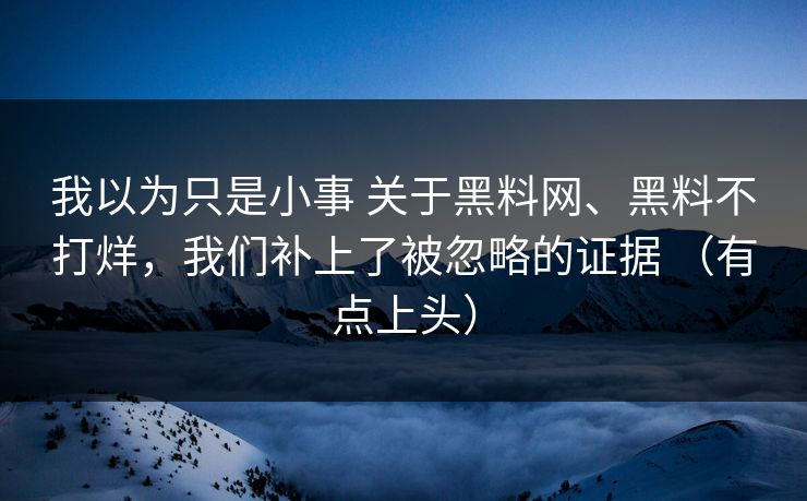 我以为只是小事 关于黑料网、黑料不打烊，我们补上了被忽略的证据 （有点上头）