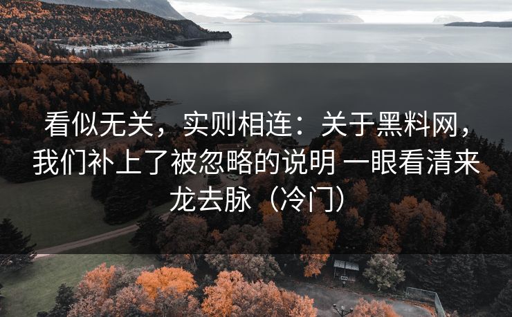 看似无关，实则相连：关于黑料网，我们补上了被忽略的说明 一眼看清来龙去脉（冷门）