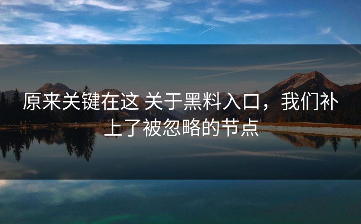 原来关键在这 关于黑料入口，我们补上了被忽略的节点
